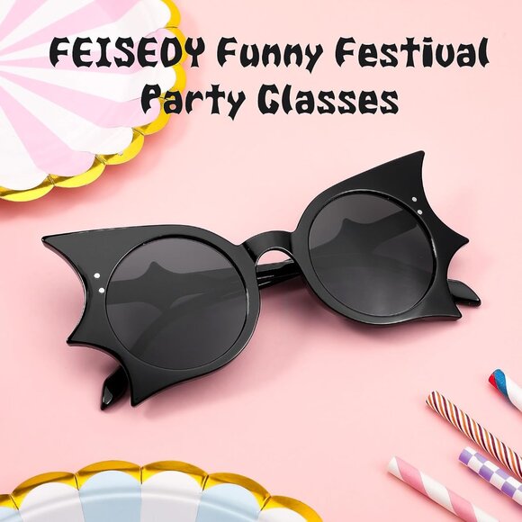 Women Men Funny Sunglasses Butterfly Shaped Bat Shades for Halloween and Party - Picture 6 of 7